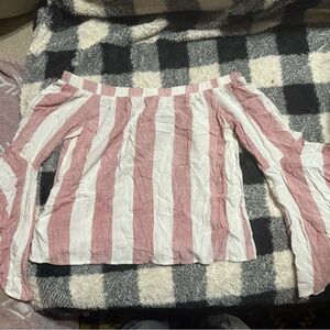 Shyanne Pink and White Off-Shoulder Blouse